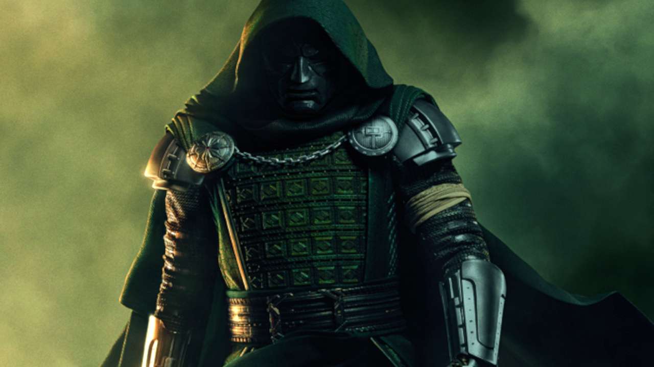 Doctor Doom dans une atmosphère sombre et menaçante, avec son masque métallique emblématique